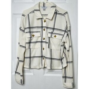 Just Polly NY Long Sleeve Button Front Top Blouse Pockets Collared Plaid Warm XL